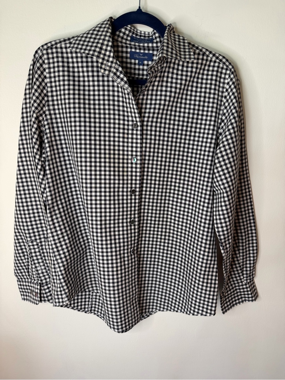 Faconnable black white checkered button down shirt long sleeve Medium cotton